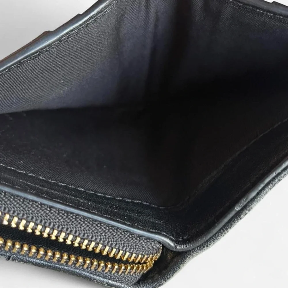 Tory Burch Kira Chevron Bi-Fold Wallet Black Quilted Leather Gold Hardware